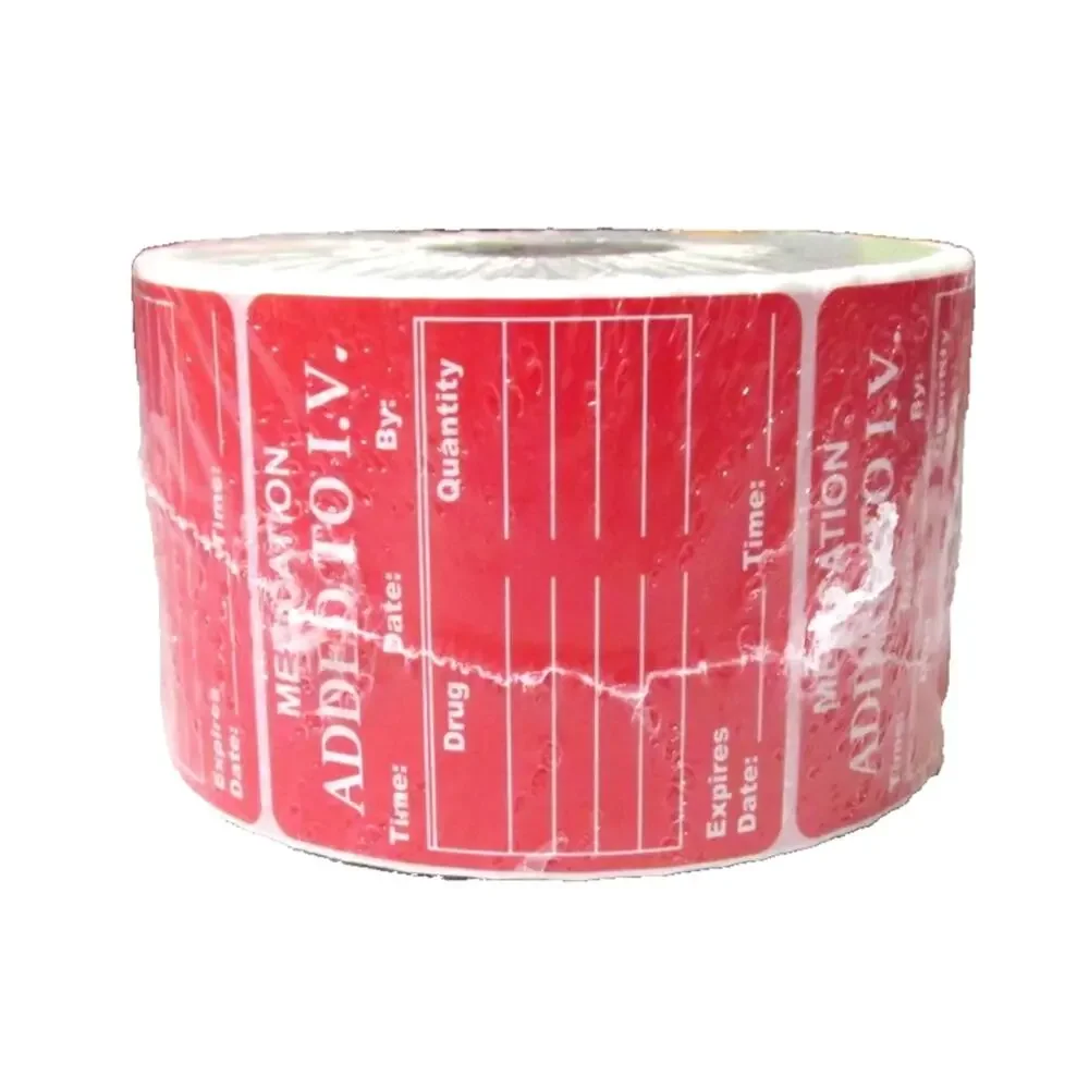 Veterinary Medical Adhesive Red Sticker Roll Medication Added To I.V. 500/Roll